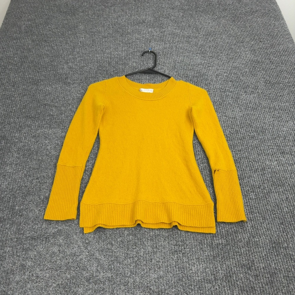 Kenar Sweater Womens S Yellow 100% Cashmere Ribbed‎ Cuff Crew Neck Luxury Style